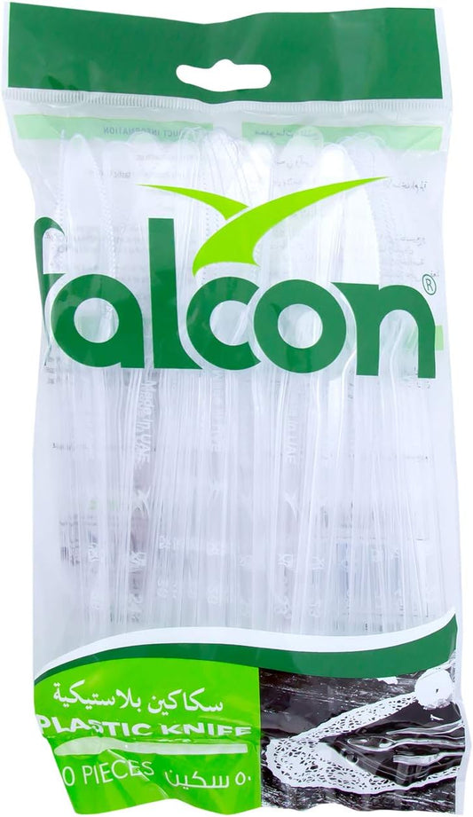 PLASTIC KNIFE CLEAR HD FALCON / 50 PC -  PKT ( EMIRATES TECH CO.)