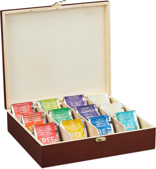 WOODEN TEA BOX 12 COMPARTMENTS - 144 ASSORTED TEA BAGS (DSV SOLUTIONS)