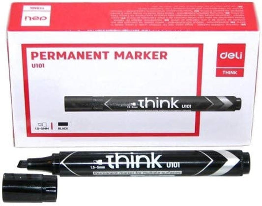 Deli Permanent Marker Fine Tip Black 12 Pcs - Pkt (AL FURQAN)