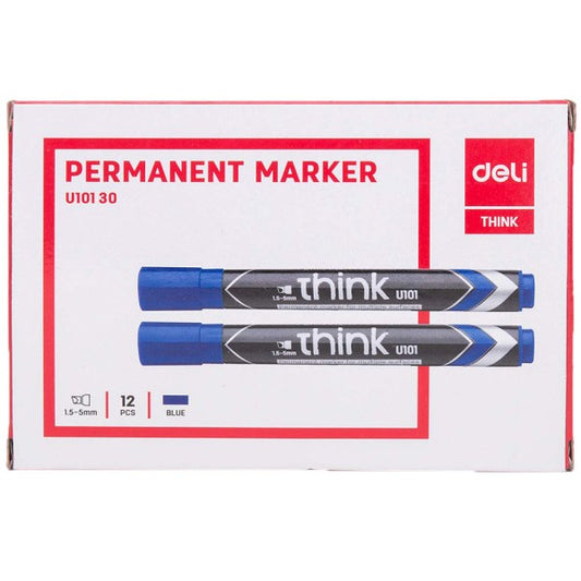 Deli Permanent Marker Fine Tip Blue 12 Pcs - Pkt (AL FURQAN)