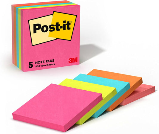 Post It Pad 3" X 3" Neon Colours 3M 654-5PK 5 Pcs - Pkt (AL FURQAN)