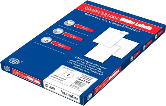 Label A4 No:1 FSLA1-100 210mm x 297mm 100 Sheet - Pkt