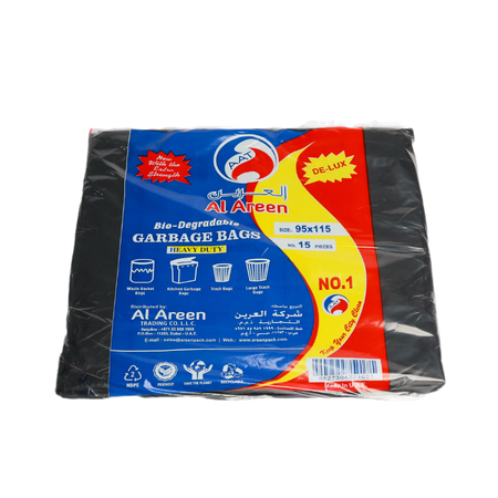 GARBAGE BAG BLACK HD AL AREEN 95 CM X 115 CM 15 BAGS - PKT (ARABIAN IND GASES)