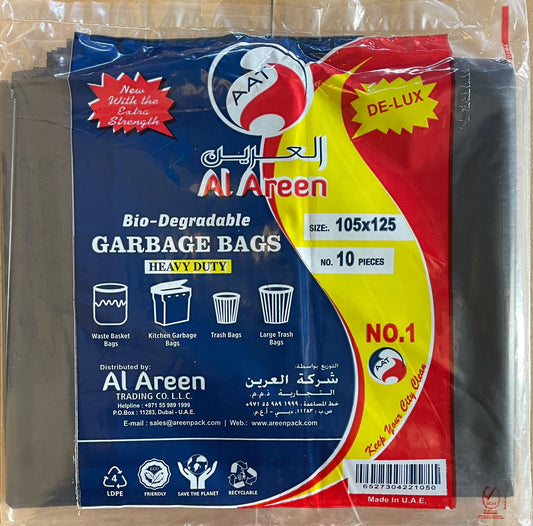 GARBAGE BAG BLACK HD AL AREEN 105 CM X 125 CM 10 BAGS - PKT (ARABIAN IND GASES)