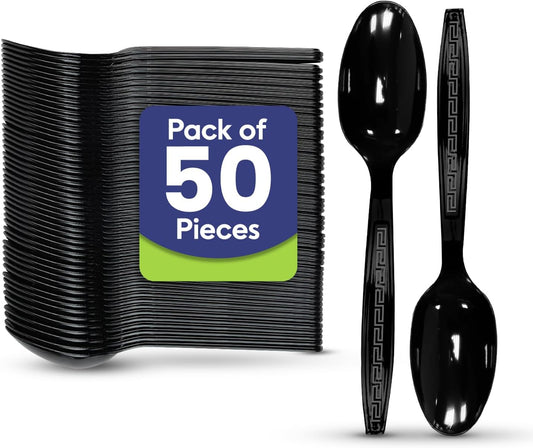 PLASTIC SPOON BLACK HD 50 PCS - PKT ( EATON FZE)