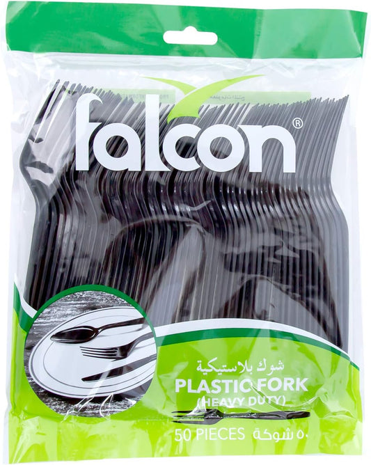 PLASTIC FORK BLACK HD FALCON 50 PC - PKT (IDO)
