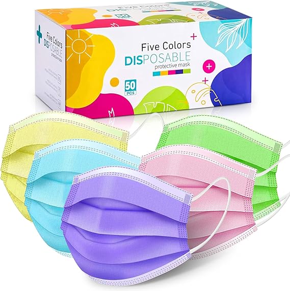 DISPOSABLE COLORED FACE MASK 3PLY 50 PC - PKT (IDO)
