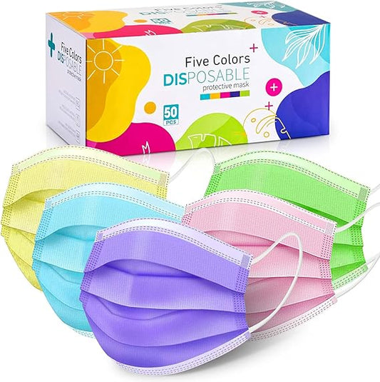DISPOSABLE COLORED FACE MASK 3PLY 50 PC - PKT (IDO)