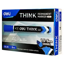 Deli Permanent Marker Chisel Tip Blue 12 Pcs - Pkt (THREADS)
