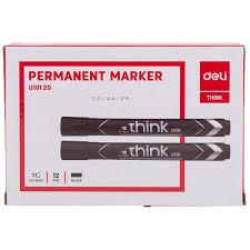 Deli Permanent Marker Chisel Tip Black 12 Pcs - Pkt (THREADS)